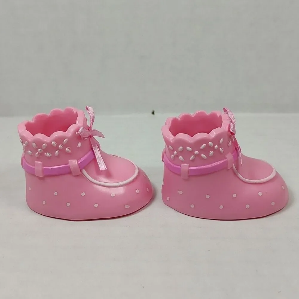 2 Pink Polka Dot Bow Baby Keepsake Shoes Cake Topper Gift Tag 2.75